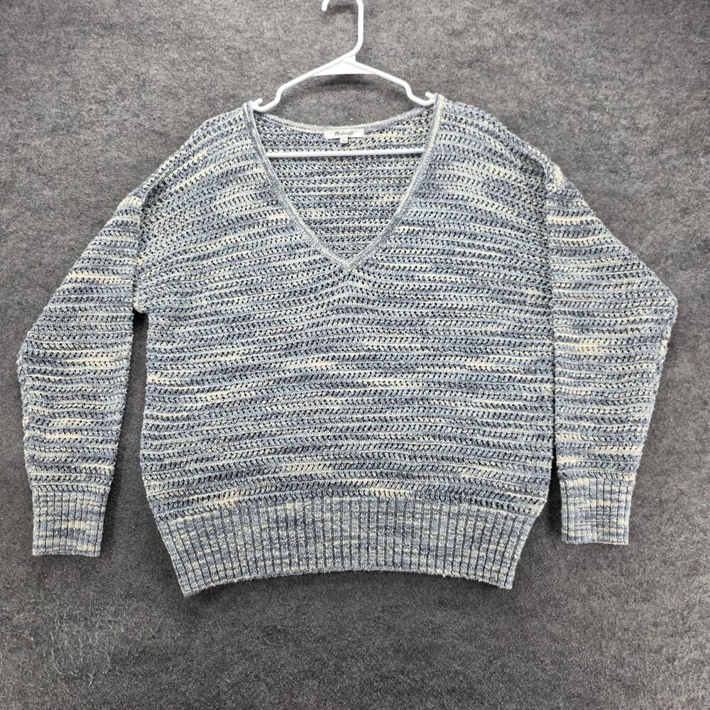 Madewell Sweater Pullover Womens M Blue V-Neck Open-Knit Lightweight Crochet